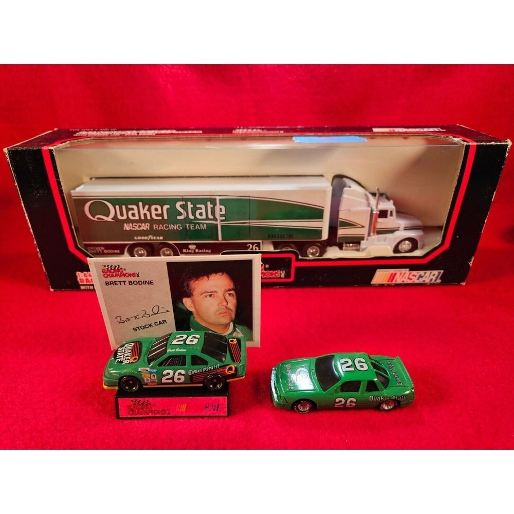 BRETT BODINE NASCAR TRANSPORTER BUNDLE w/MATCHING STOCKCAR & PLAYER CARD